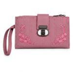 embroidered synthetic leather clutch wallet pink pakistan