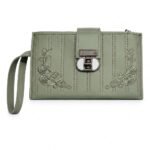 embroidered synthetic leather clutch wallet green pakistan