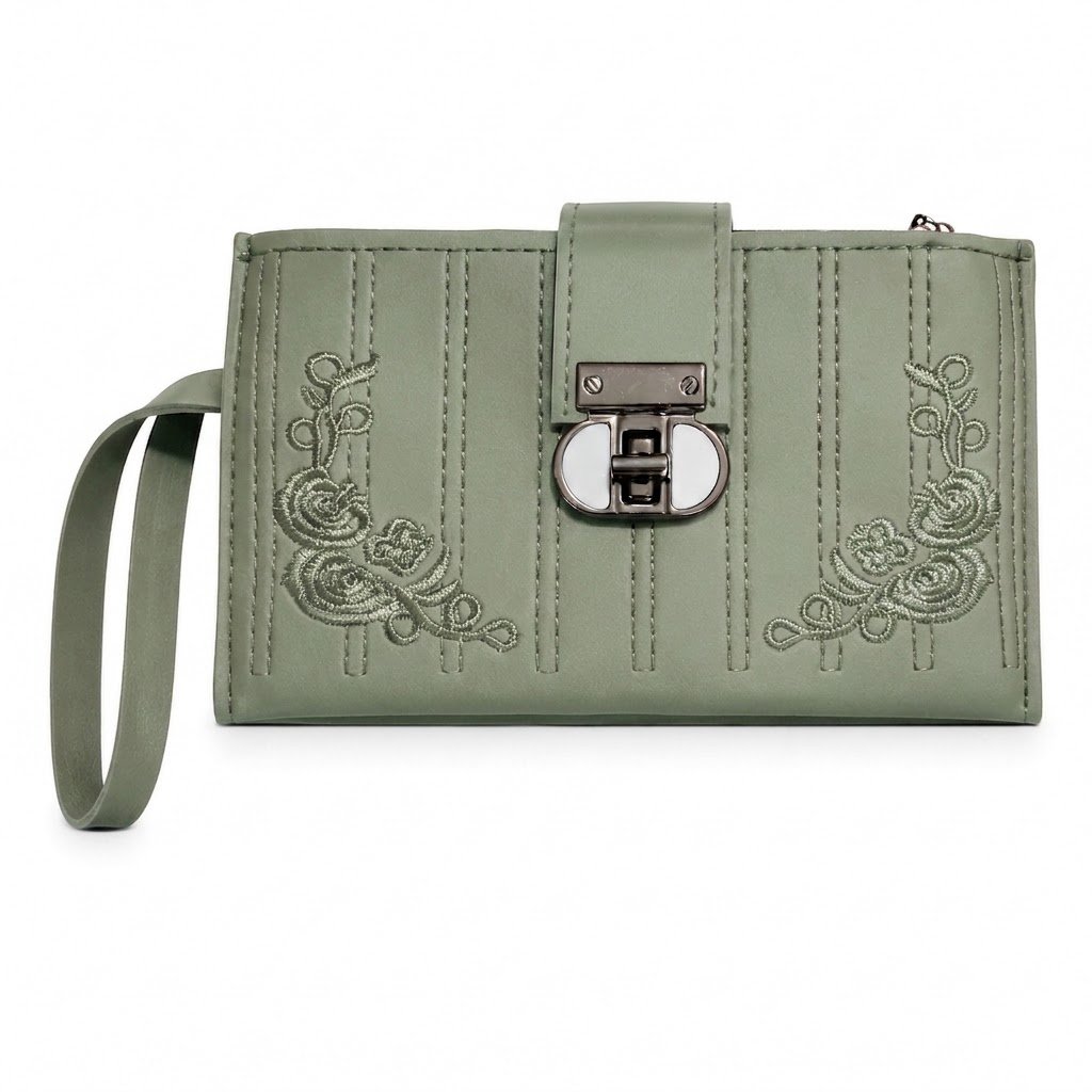 embroidered synthetic leather clutch wallet green pakistan