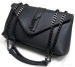 charcoal black women stylish chain shoulder bag with metallic emblem lock