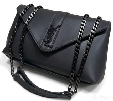 charcoal black women stylish chain shoulder bag with metallic emblem lock