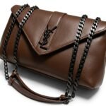 coffee brown women stylish chain shoulder bag with metallic emblem lock