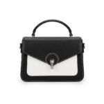 Structured Black and White Two-Tone Satchel Handbag with Contrast Stitching