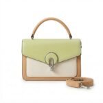 Trendy Pistachio Green and Beige Structured Top-Handle Handbag