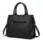 Rear view of a black Taihongyoupin PU leather women handbag showcasing its secure zipper pocket and strap rings.