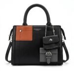 Taihongyoupin black multi-pocket chic PU leather women handbag with detachable coin pouch.