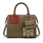 Khaki and earth-tone multi-pocket designer PU leather handbag for women by Taihongyoupin.