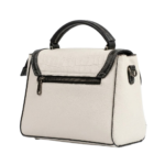 Rear view of FOXJAZZ dual-texture crocodile flap satchel bag showcasing the back zipper pocket and pebble leather finish.
